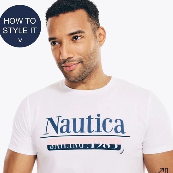 New NAUTICA Men's Classic-Fit Crew Neck Sailing Logo Graphic T-shirt white XXL - Picture 3 of 5